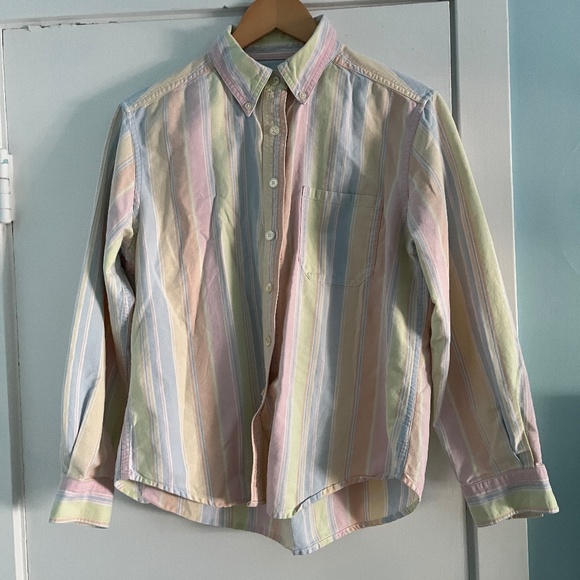 LL Bean Vintagr Oxford Button Down Shirt, Pastel Stripe, S Petite - Picture 1 of 9